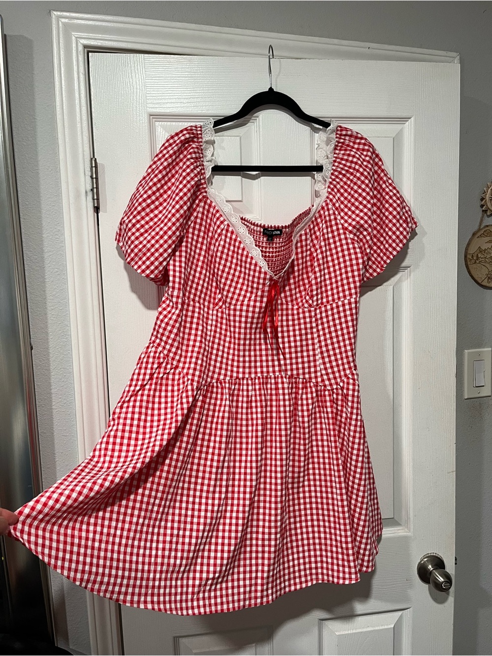 Red Gingham Lace-Trim Mini Dress - Picture 9 of 11